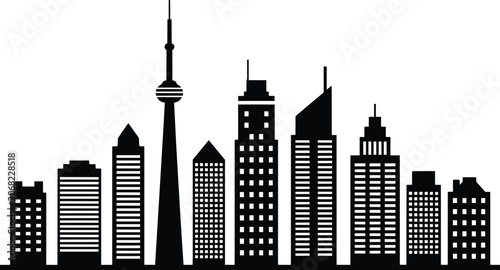 Modern buildings and tall city, and skyline and silhouette and urban