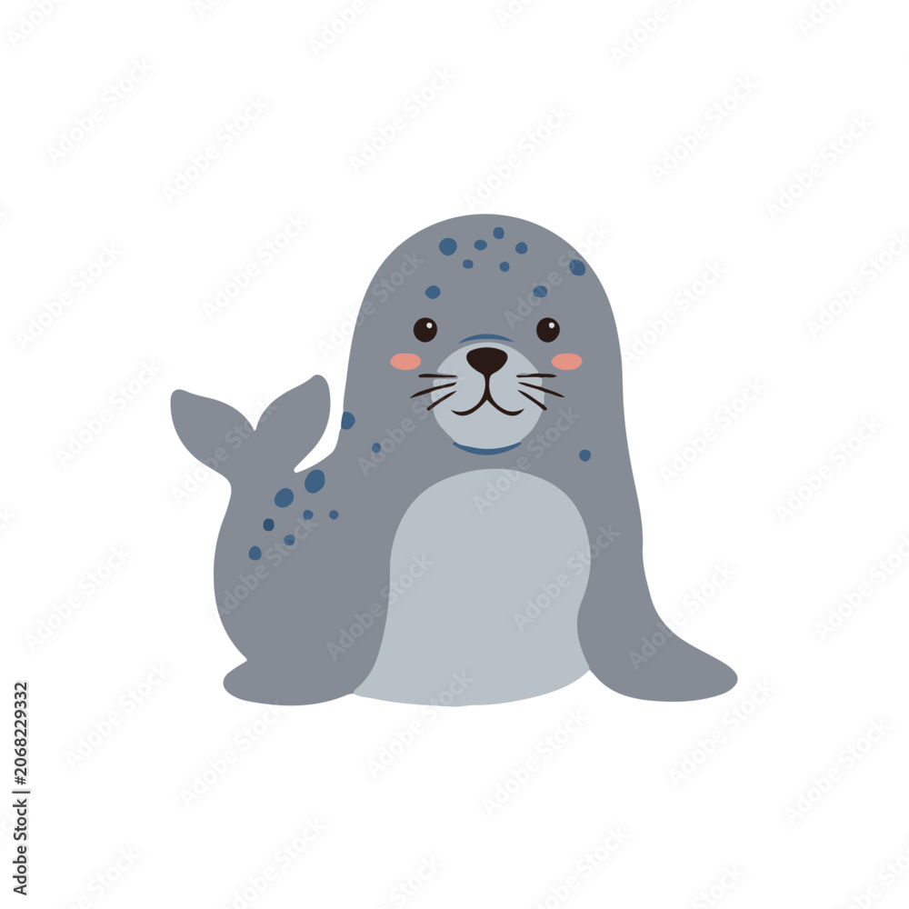 Fototapeta premium Cute spotted harbor seal vector illustration isolated marine mammal cartoon character