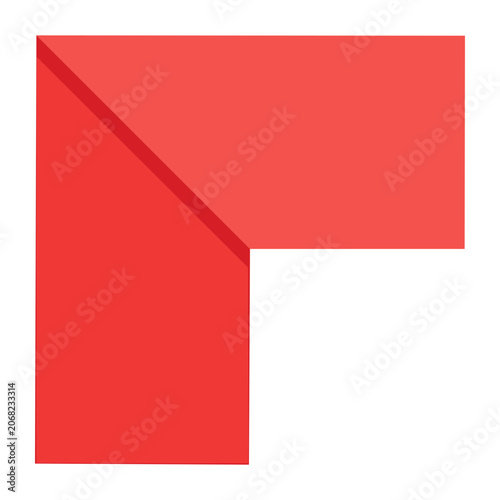 Red L-shaped geometric illustration on white background