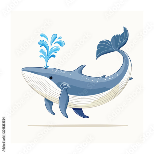 Cartoon Blue Whale with Water Spout