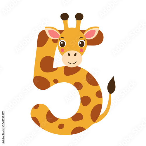 Cartoon giraffe forming the number five