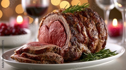 Juicy roasted beef with rosemary, cranberries, and wine