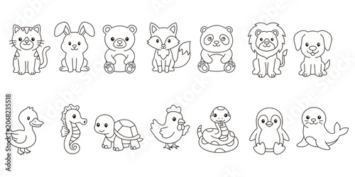 Collection of Outlined Animal Drawings