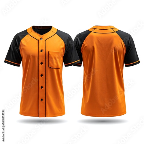 Orange long sleeve shirt with black collar and cuffs.