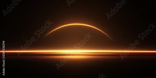 Glowing ring arching over a bright horizontal band on black background