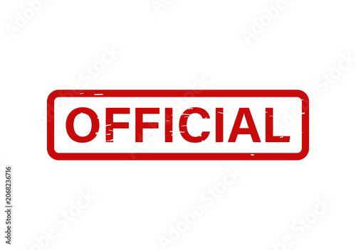 Red rubber stamp with the word official inside a rectangular frame isolated on a plain white studio background isolated on transparent background