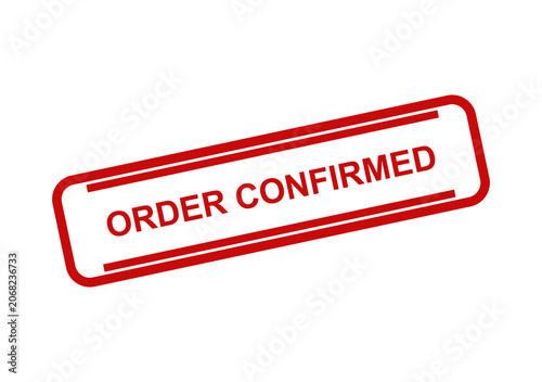 Red rectangular rubber stamp with the text order confirmed inside for business and shopping document approval isolated on transparent background