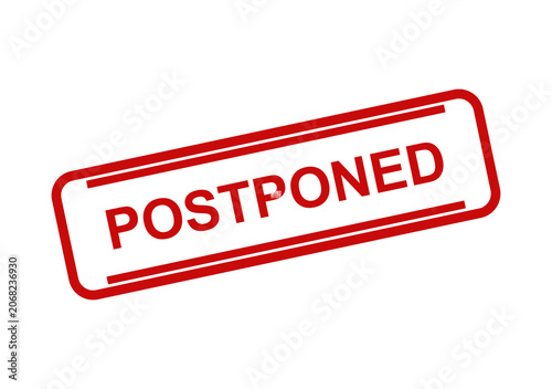 Red ink rubber stamp with the word postponed inside a rectangular frame isolated on a plain white background isolated on transparent background