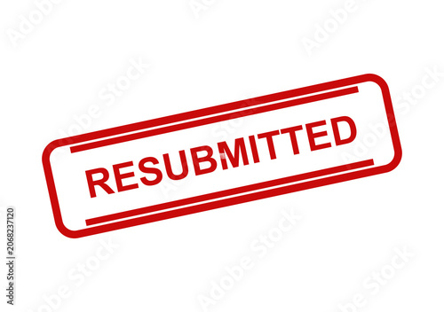 Red rubber stamp with the word resubmitted on it for office paperwork and business document processing task status isolated on transparent background