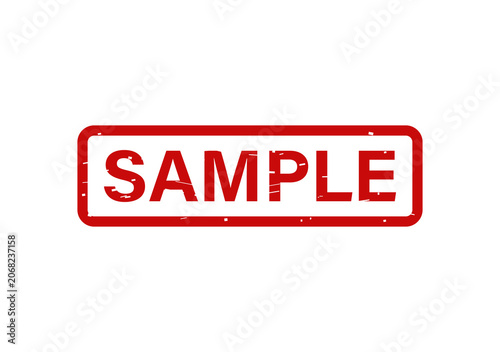 Red sample rubber stamp impression with a rectangular border and grunge texture isolated on a clean white background isolated on transparent background