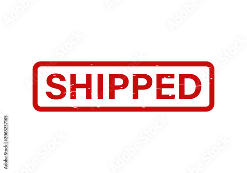 Red rubber stamp with the word shipped inside a rectangular frame isolated on a plain white studio background isolated on transparent background