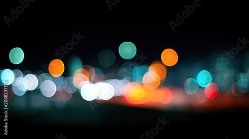 Blurred colorful lights create a dreamy, abstract city scene at night