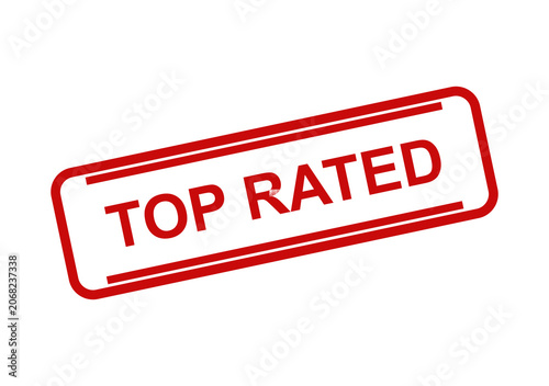 Red top rated rubber stamp icon with text for business and customer feedback isolated on a plain white background isolated on transparent background