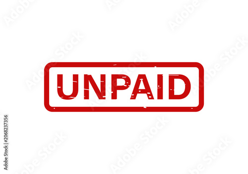 Red rubber stamp with the word unpaid written in capital letters isolated on a clean white background for business isolated on transparent background