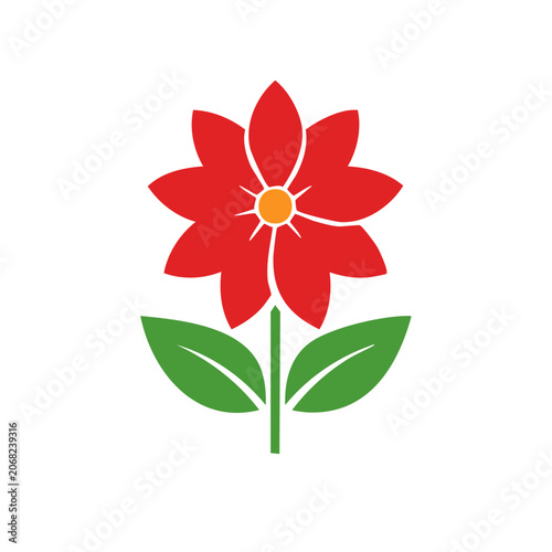 Red Poinsettia Flower Flat Vector Illustration