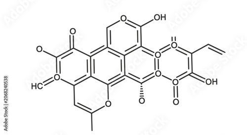 Molecular diagram of a polycyclic quinone compound with hydroxy and carbonyl groups.