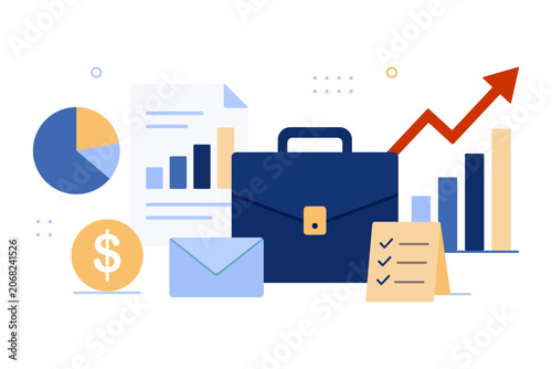 Project Management Concept in Modern Minimal Style with Charts Briefcase Checklist and Business Documentation Representing Operational Efficiency