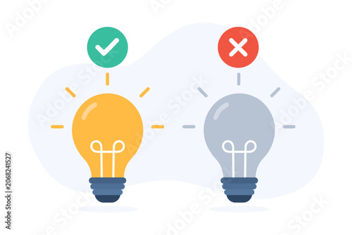 Right and Wrong Decision Light Bulb Illustration Representing Business Choice Analysis and Strategic Thinking
