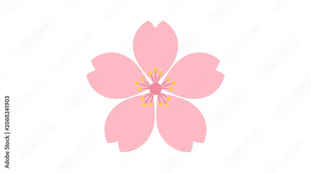 Fototapeta premium A delicate pink cherry blossom flower with a light yellow center. isolated on solid white background