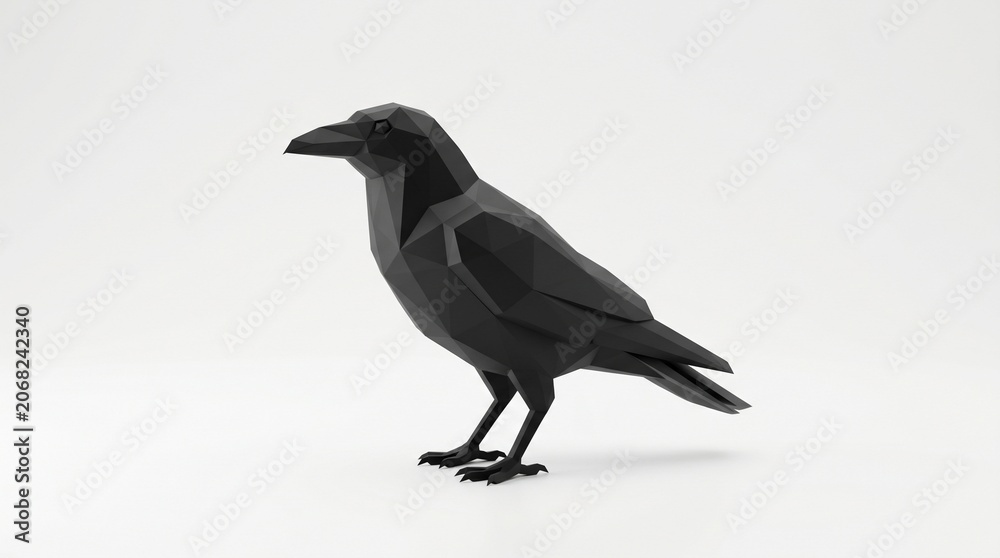 Obraz premium A black origami crow, a paper sculpture. isolated on solid white background