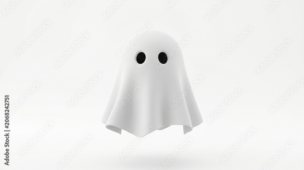 Fototapeta premium A cute ghost with big black eyes. isolated on solid white background