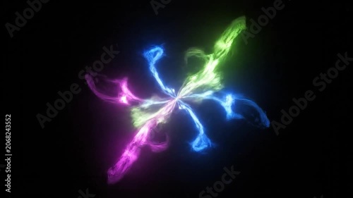 Abstract colorful energy smoke swirls on a black background
