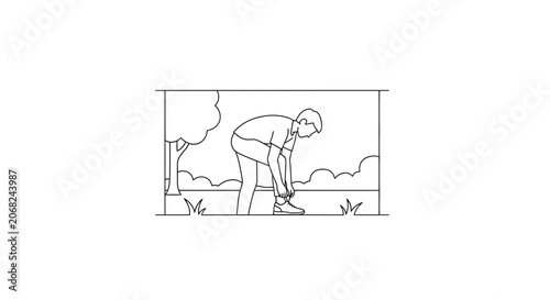 Man tying shoelaces outdoors, preparing for sport or activity