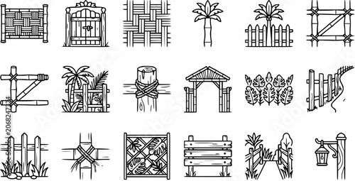 Εκτύπωση καμβά Gardening  Outdoor Living Elements: Hand-Drawn Fences, Gates, Archways, and Bamb