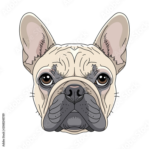 Detailed Portrait Illustration of a French Bulldog Head