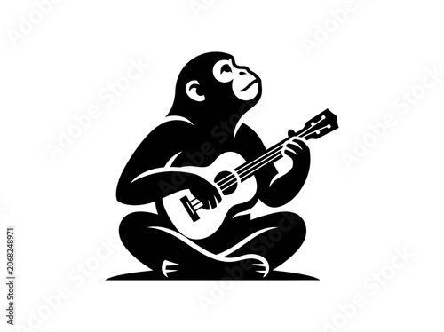 Photography Minimalist Monkey Playing Ukulele Vector Logo