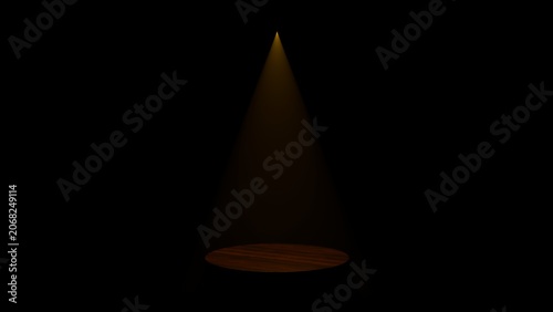 Spotlight shining on empty wooden podium against black background