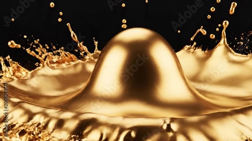 A dynamic splash of liquid gold paint against a dark background