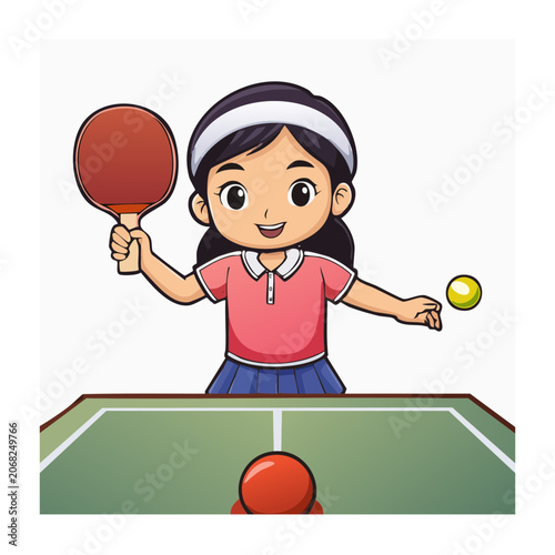 Cartoon girl playing table tennis