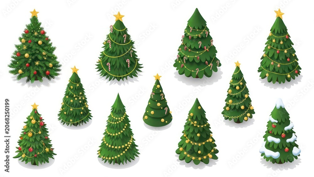 Fototapeta premium Collection of decorated Christmas trees.