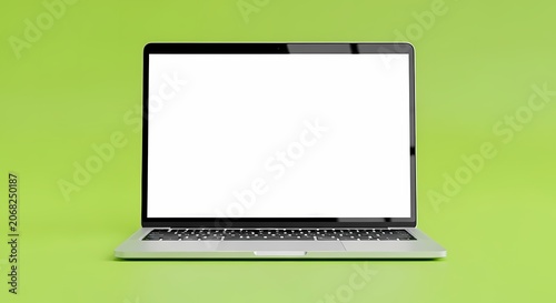 Modern Laptop Screen Blank On Bright Green Background, Technology Concept Mockup