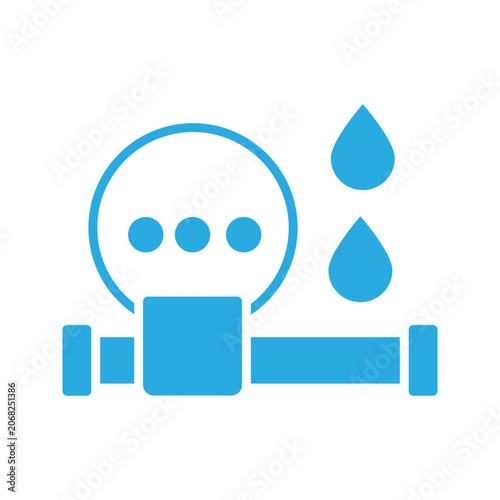 Outline icon featuring pipeline, water drops, and monitoring indicator. Suitable for water management, utility systems, leak detection, plumbing, maintenance, and infrastructure concepts.