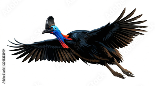 Schilderij op canvas Flying southern cassowary illustration isolated on white background vector