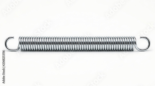A close-up view of a metal spring with hooks on both ends