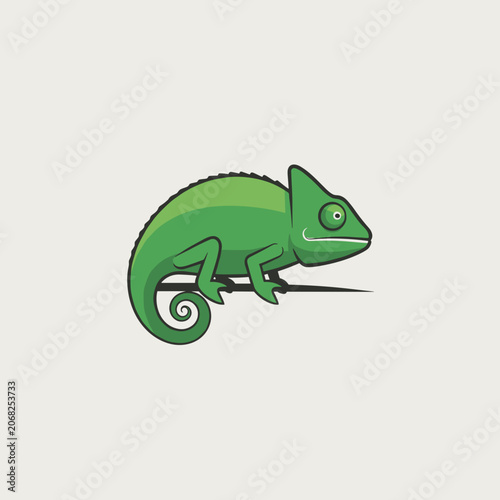 Green Chameleon Icon Standing on a Small Branch