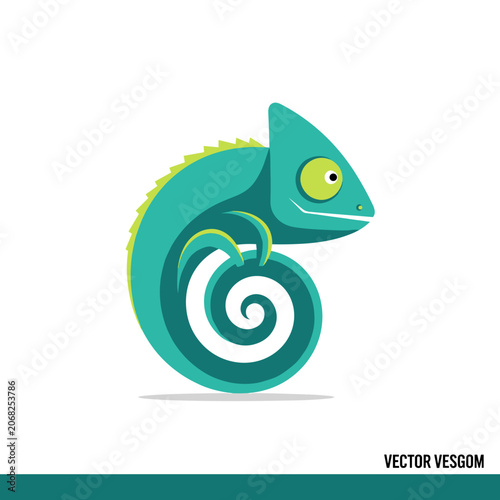 Stylized Green Chameleon Illustration with Long Tongue
