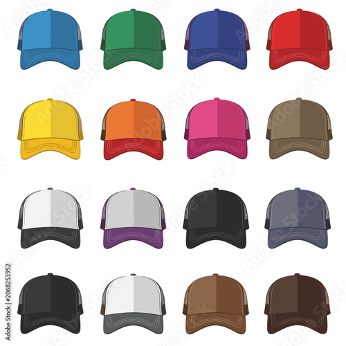Set of Colorful Miniature Baseball Cap Icons