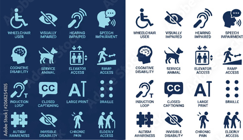 Accessibility icons for various disabilities.