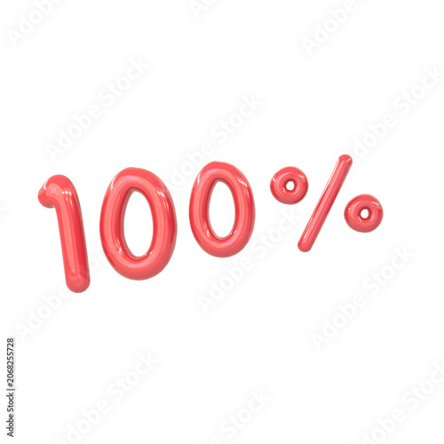 赤い「100%」の文字の3Dイラスト。ラフな手描き線画