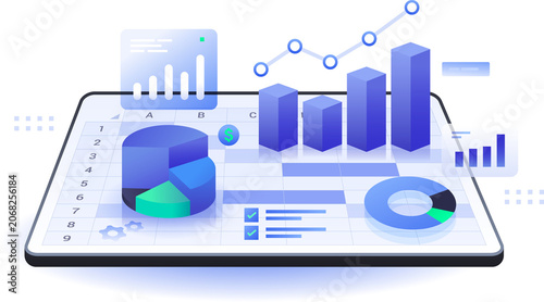 Data Analysis 3D Graph Chart Statistics concept clipart illustration