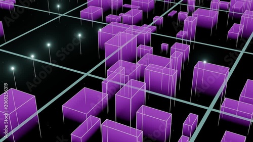 Cyberpunk Skyline With Purple Holographic Data Structures