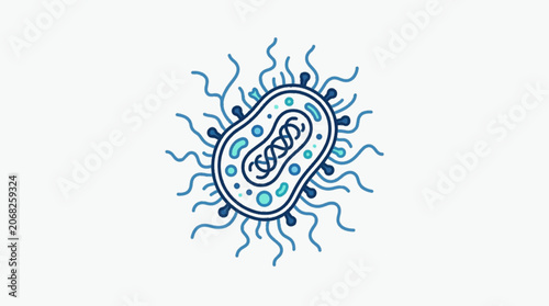 Tableau sur toile Illustration of a single bacterium with flagella and internal structures