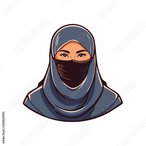 Woman wearing hijab and niqab, flat design illustration