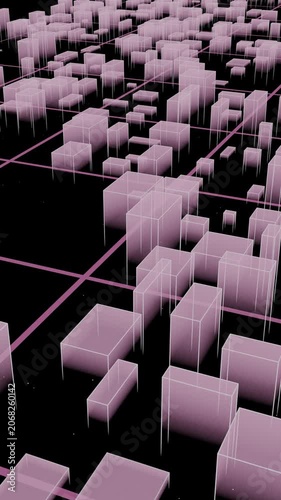 Virtual Futuristic City With Neon Pink Simulation Layers