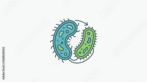 Two stylized bacteria cells with arrows indicating movement.