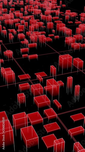 Holographic Urban Grid In Glowing Red Tech Atmosphere